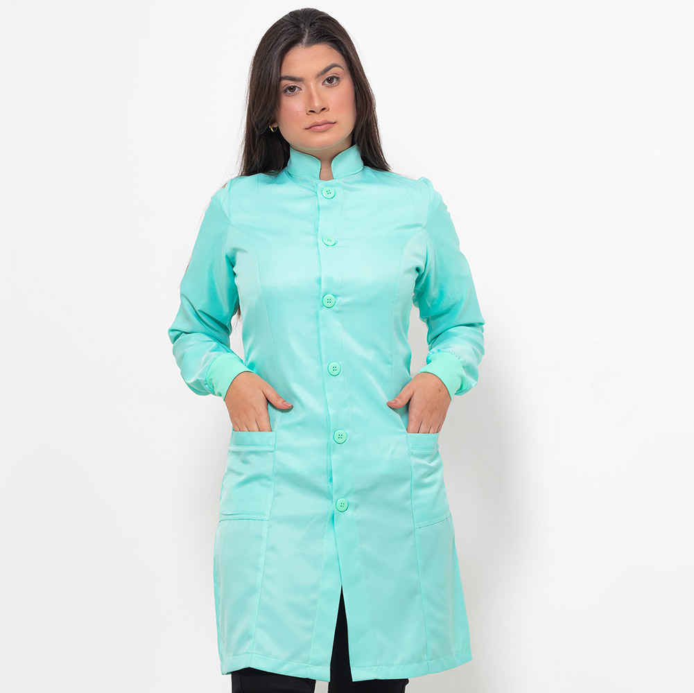 JALECO FEMININO GOLA PADRE MANGA LONGA VERDE ÁGUA