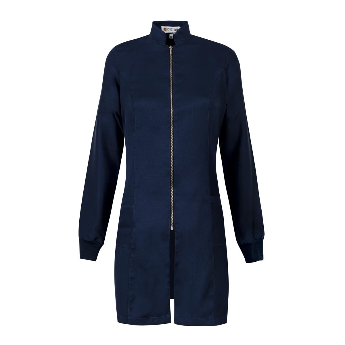 JALECO FEMININO GOLA PADRE SLIM ZÍPER AZUL MARINHO